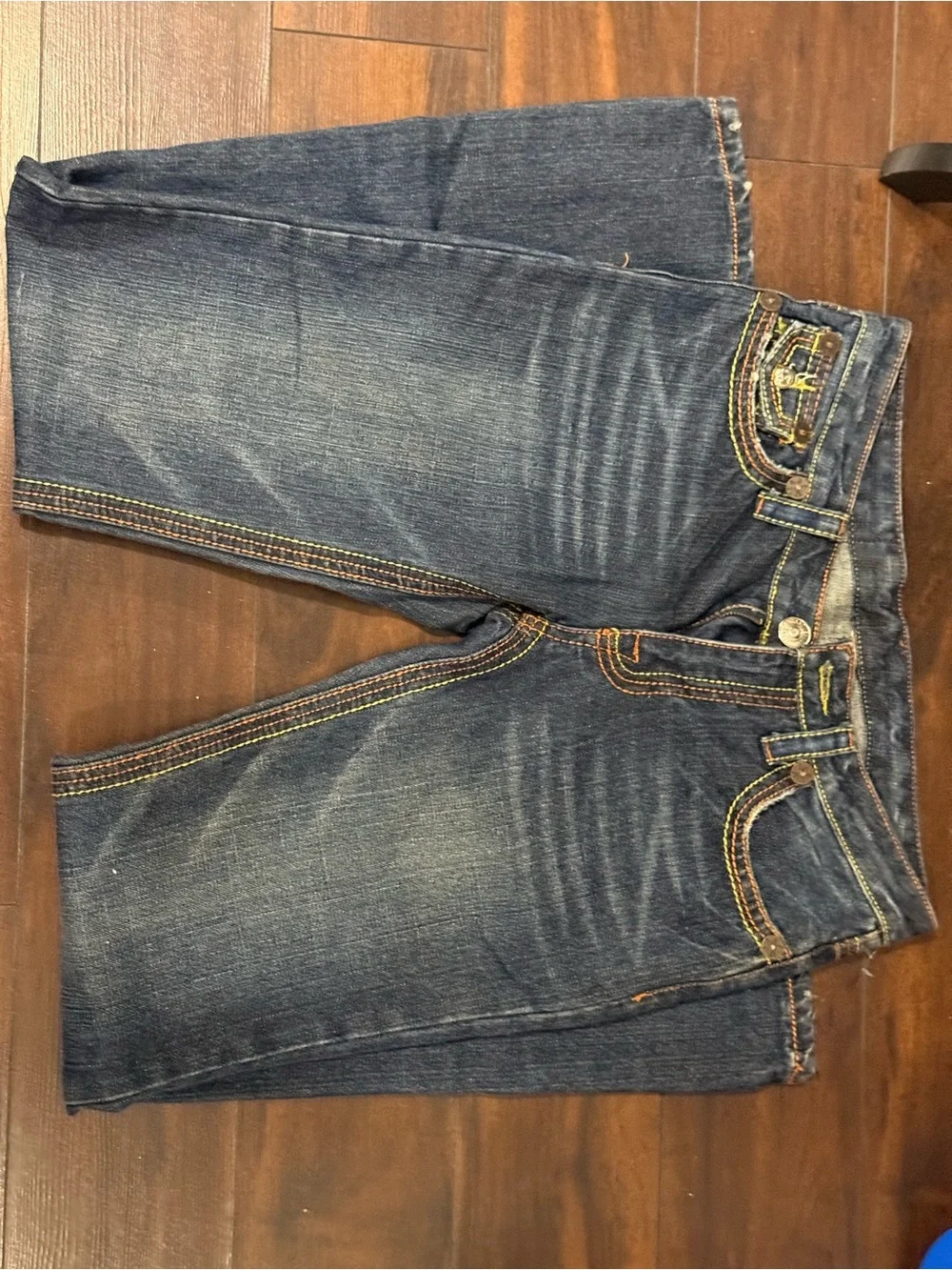 True Religion Women's Dark Indigo Boot Cut Jeans with Multicolor Stitching - Picture 2 of 5